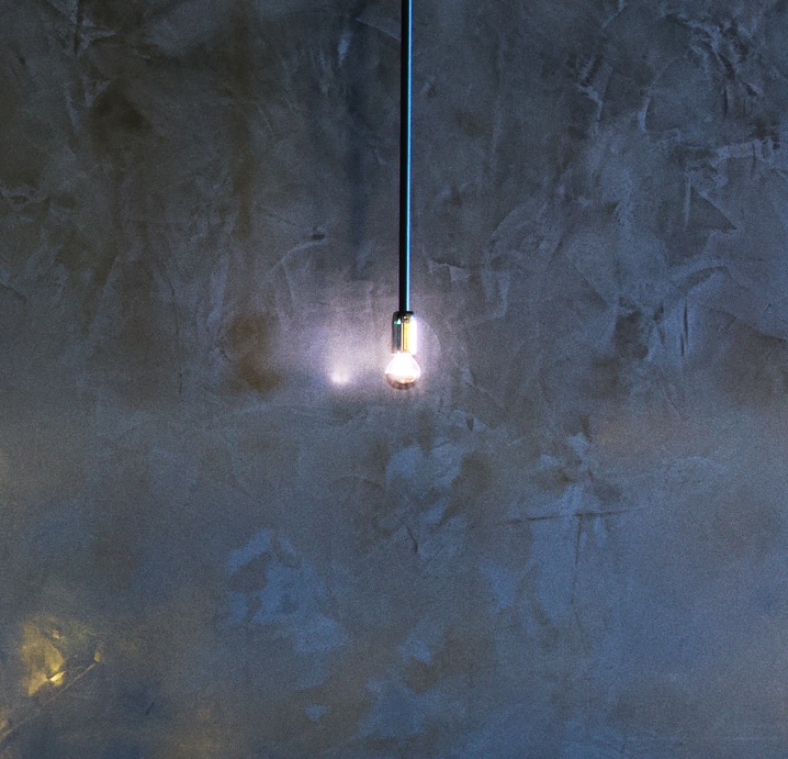 blue polished plaster with light fixture